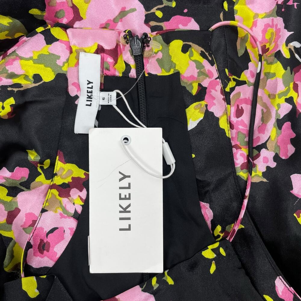Likely Asta Floral Print Satin Mini Dress Ruffle Side Ruch Size 6 - Picture 12 of 12